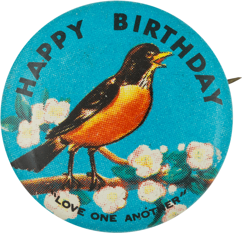 Happy Birthday Love One Another - 2 Vintage Antique Buttons Happy Birthday Pinback Buttons (1000x890), Png Download