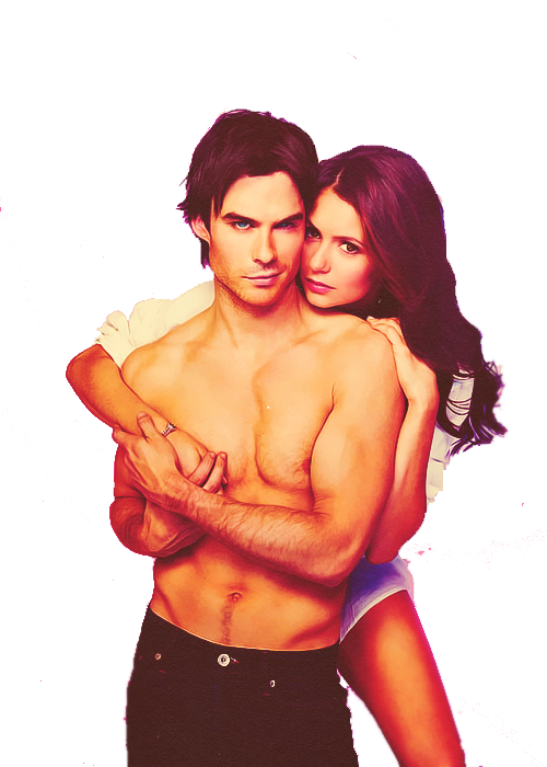 Ian Somerhalder And Nina Dobrev - Vampire Diaries Ew Photoshoot (500x700), Png Download
