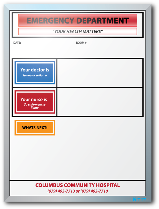 Columbus Community Hospital Er Patient Info Dry Erase - Hospital Patient Information Boards (602x769), Png Download