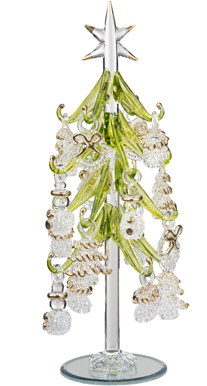 Green Glass Tree With Ornaments, 23cm (430x800), Png Download