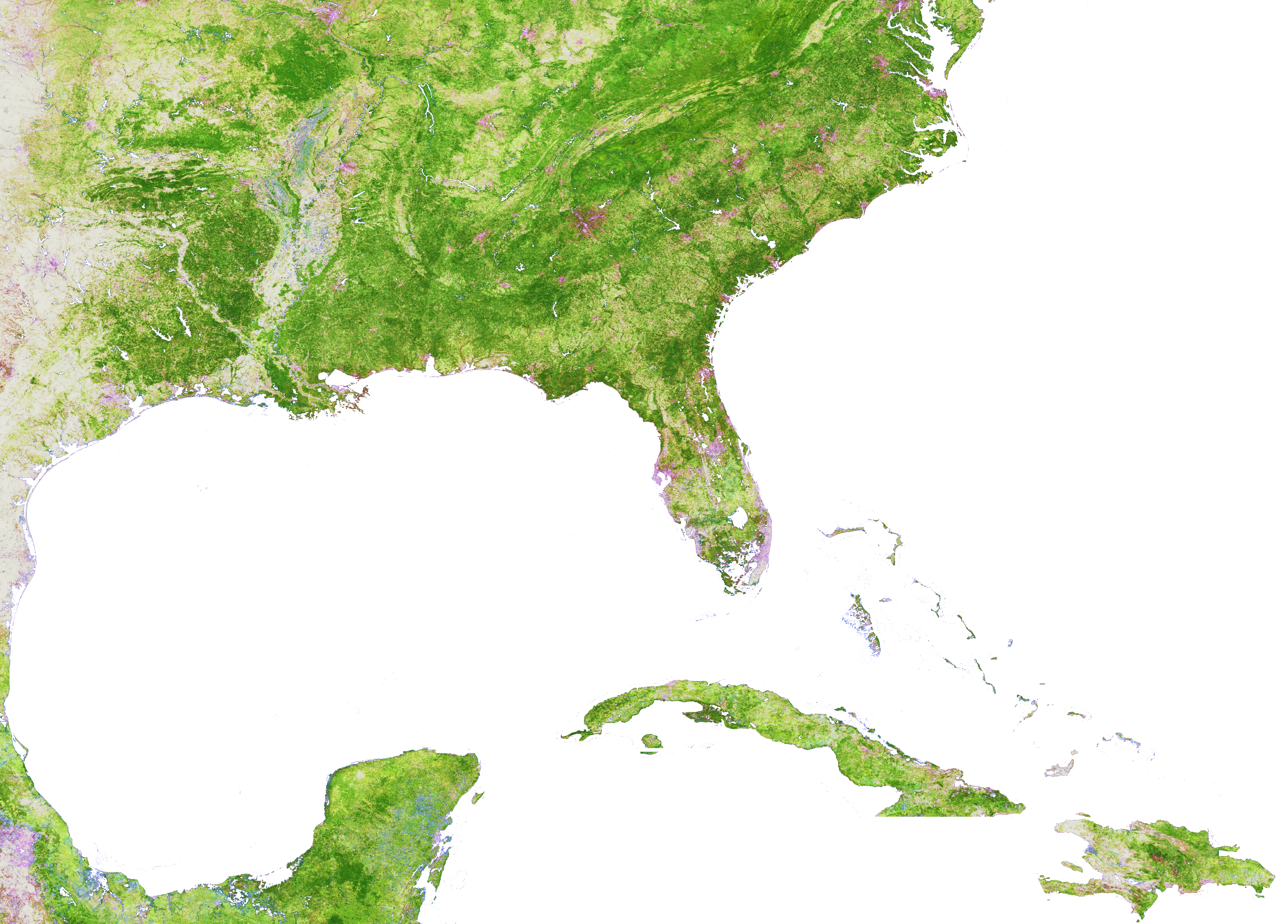 500m Resolution Ground Cover - Map Of The Caribbean Islands (4095x2937), Png Download