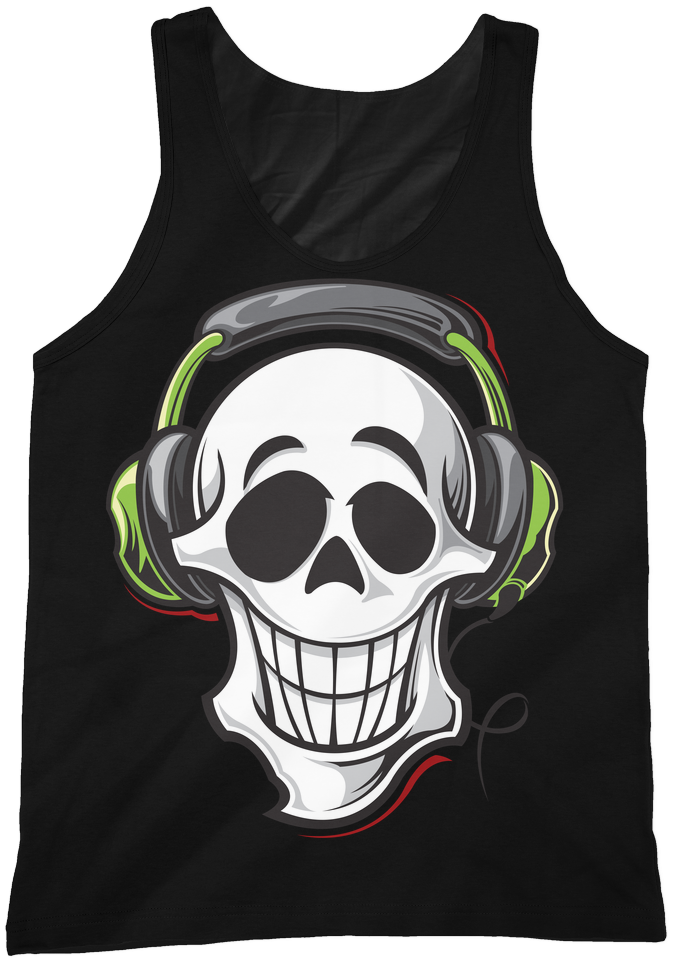 Skull With Headphones Cut/sew Tank - Decoration Vinyl Sticker Skull Dj Wih Headphones Decoration (1024x1024), Png Download