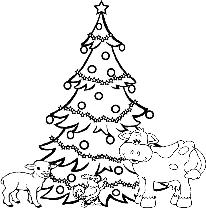 Xmas Animals Tree - Line Drawing Of Christmas Tree (736x736), Png Download