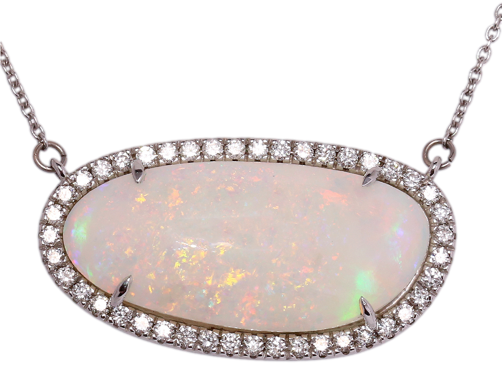Opal & Diamond Necklace - White (1024x1024), Png Download