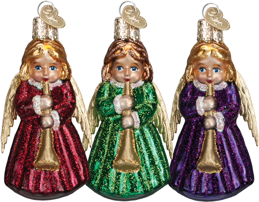 Old Word Christmas Angel With Horn Glass Ornament - Old World Christmas Claddagh Irish Glass Ornament (1000x1000), Png Download