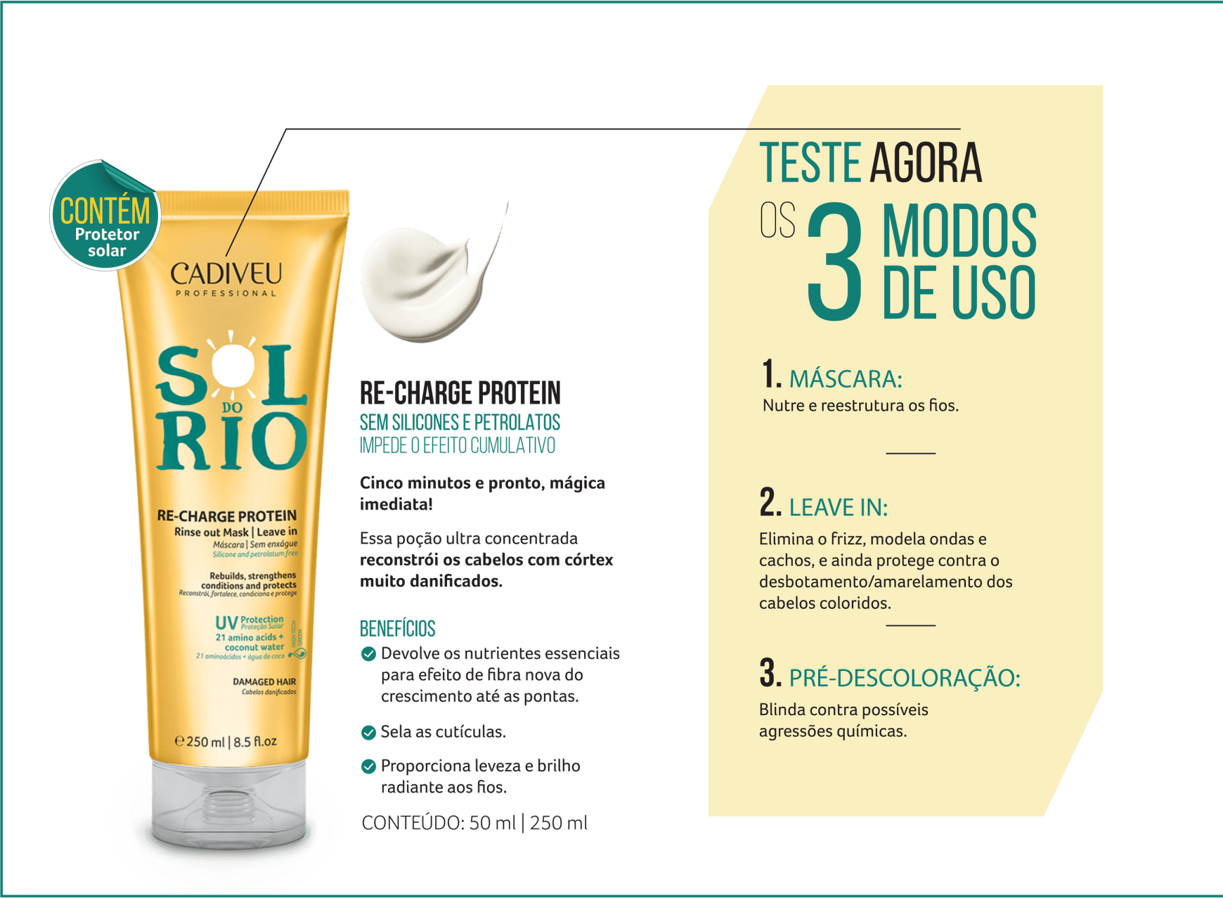 Cadiveu Professional Sol Do Rio Re-charge Protein - Cadiveu Sol Do Rio Re-charge Protein 50ml (1740x1277), Png Download