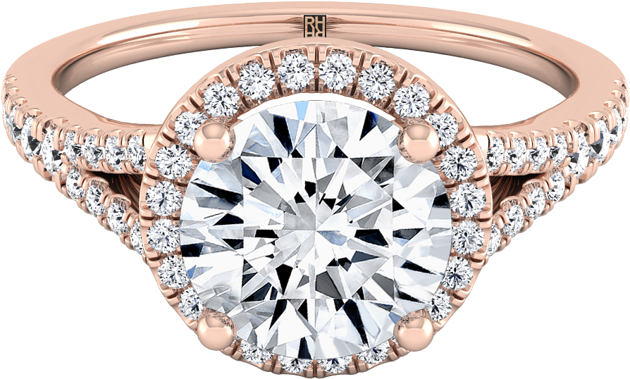 Diamond Halo Engagement Ring With Scroll Gallery In - 14k Rose Gold 1 1/4ct Tdw Round Diamond Halo Scroll (1200x1200), Png Download
