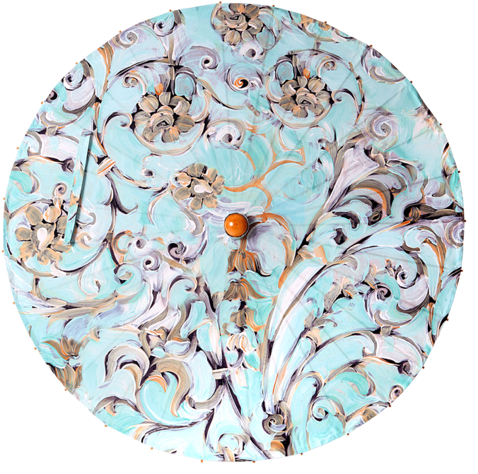 Lily-lark Aqua And Gold Scroll Print Handcrafted Bamboo - Textile (700x700), Png Download