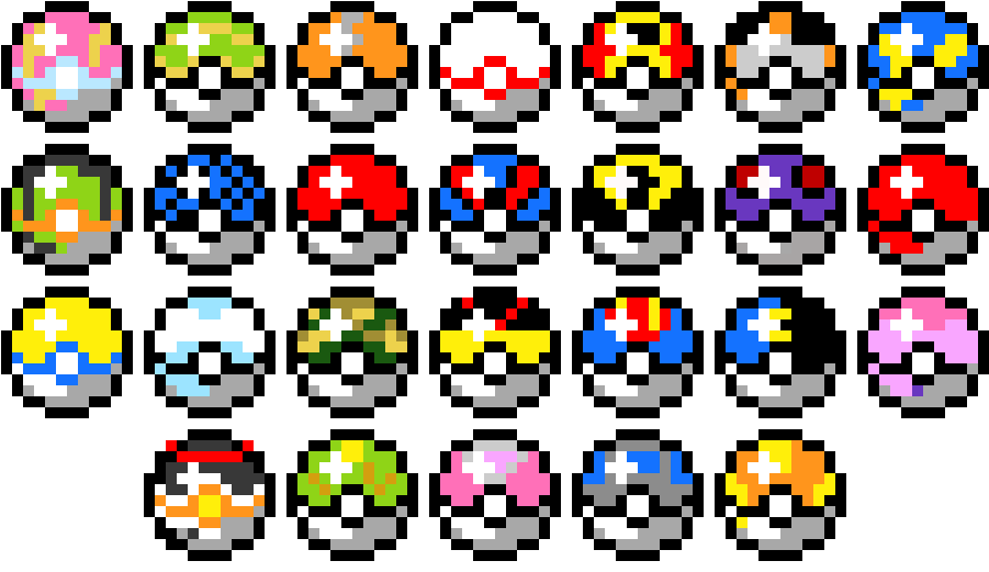 Pokeballs - Pixel Art Pokeballs (970x580), Png Download