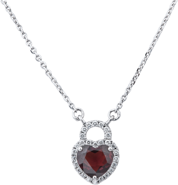 14k White Gold Diamond And Garnet Heart Lock Necklace - White Gold Necklace For Womens (1400x930), Png Download