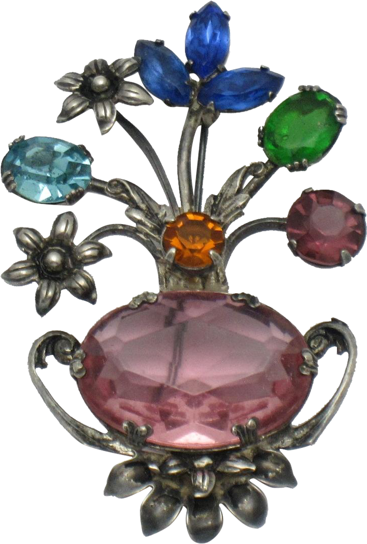 Coro Sterling 1940s Glass Figural Flower Vase Pin Brooch - Jewellery (1076x1076), Png Download