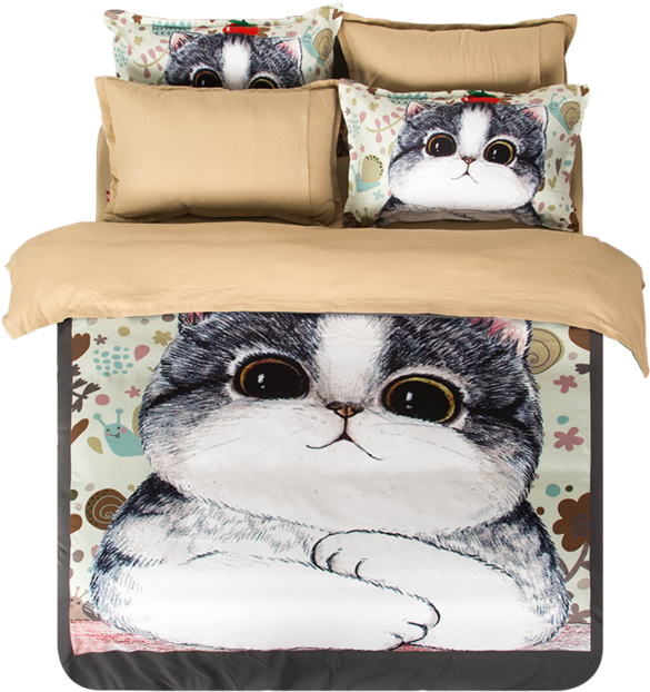 Cat Print Bedding Set - Cute Cat Pattern Chair Cushion Round Cushion Floor (640x640), Png Download