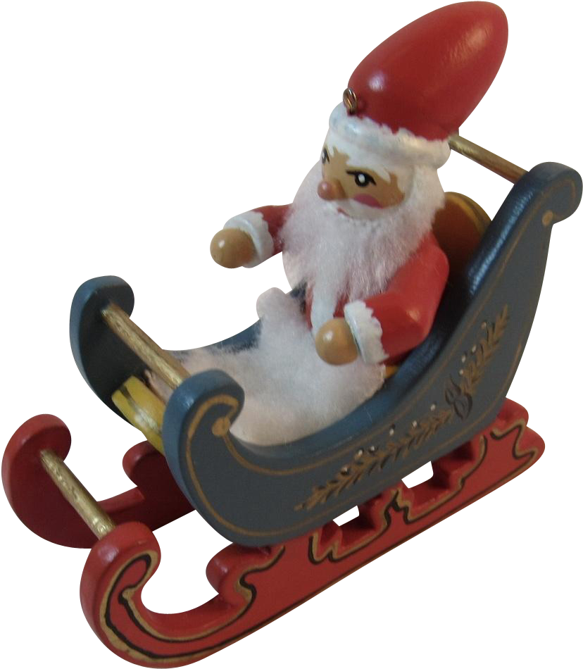 Erzgebirge Santa In Sleigh Ornament Hand Made Wood - Toboggan (949x949), Png Download