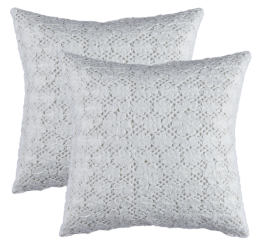 Imea Home White Crochet Cosy Floral Cushion Cover Pillow - Cushion (640x507), Png Download