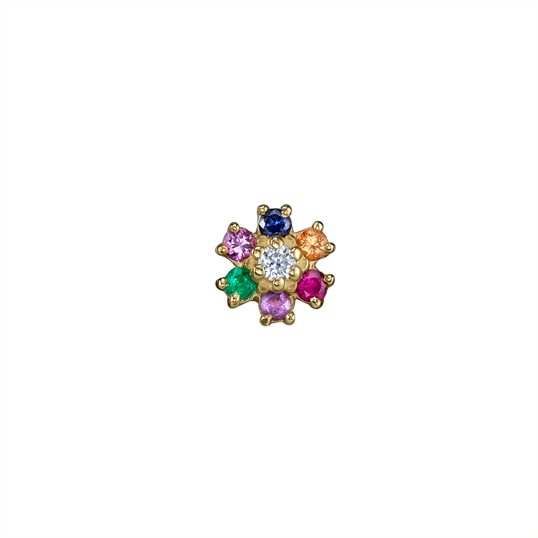 Mini Rainbow Flower Stud - Mini Rainbow Teddy Flower Earring 14k Yellow Gold Rainbow, (1800x1800), Png Download