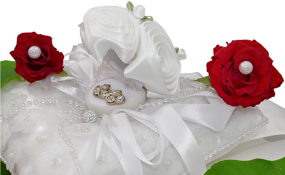 Wedding, Ring Pillow, Roses, Beads, Red, White, Section (960x640), Png Download