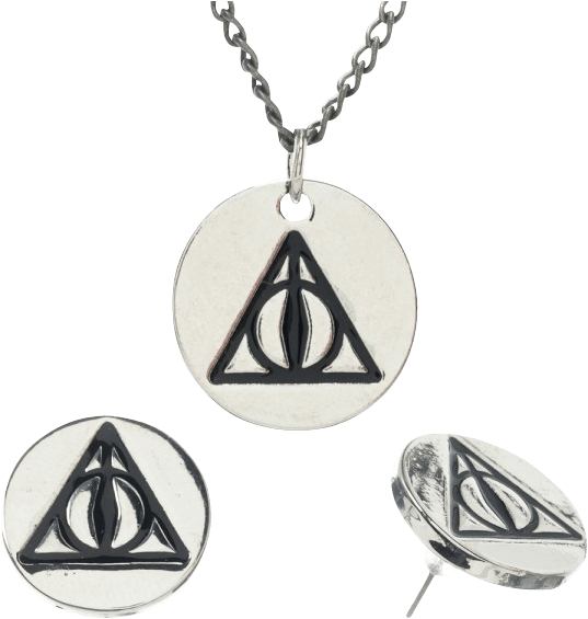 Harry Potter Deathly Hallows Necklace And Earrings - Harry Potter Deathly Hallows Charm Necklace And Earring (564x564), Png Download