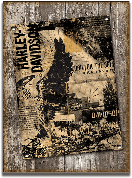 Harley-davidson® Vintage Ad Collage Sign - Harley-davidson Bike Shop Flyer Wooden Sign | Small (730x730), Png Download