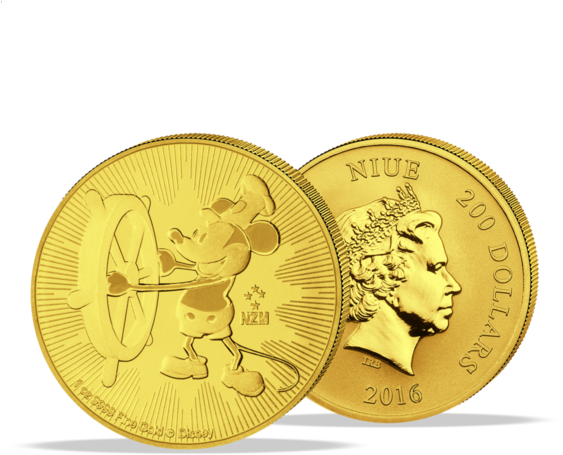 250 Dollar „steamboat Willie“ 1 Unze Gold - Coin (600x600), Png Download