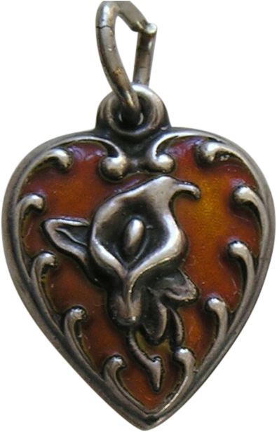 Vintage Enameled Calla Lily Sterling Heart Charm - Locket (616x616), Png Download