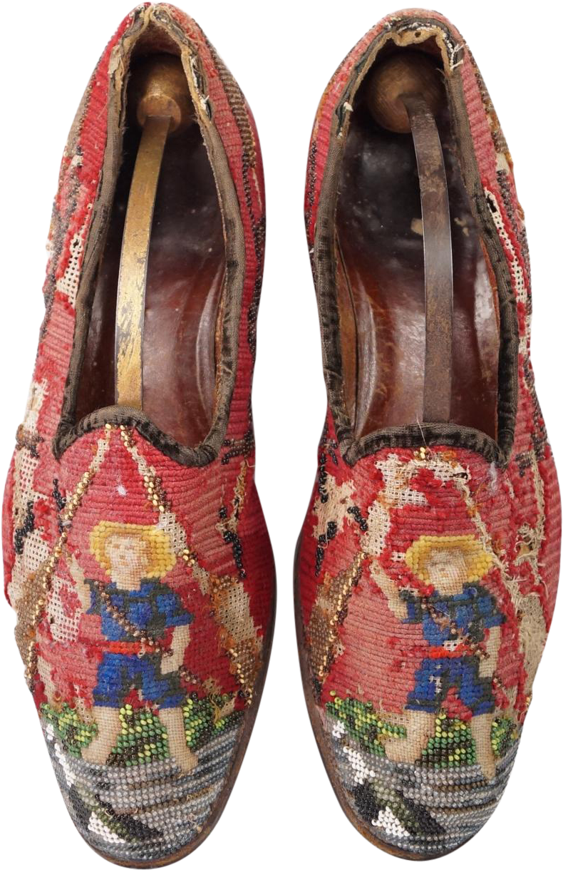 Antique Men's Slippers Shoes Needlework Beadwork Victorian - Vintage Clothing (1219x1219), Png Download