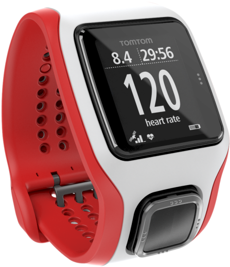 Gps Running Watch With Built-in Heart Rate Monitor* - Tomtom Runner Cardio Gps Sports Watch - White/red (882x580), Png Download
