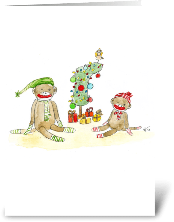 Sock Monkey Christmas Greeting Card - Greeting Card (700x792), Png Download