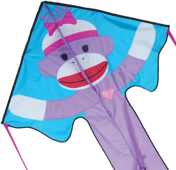 46" Girly Sock Monkey Easy Flyer Kite - Premier Girly Sock Monkey Large Easy Flyer Kite (600x600), Png Download