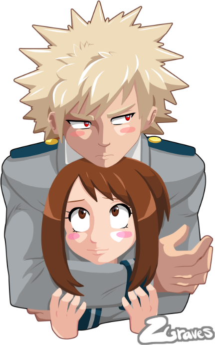 Uraraka And Bakugou By Z - Girl (454x705), Png Download