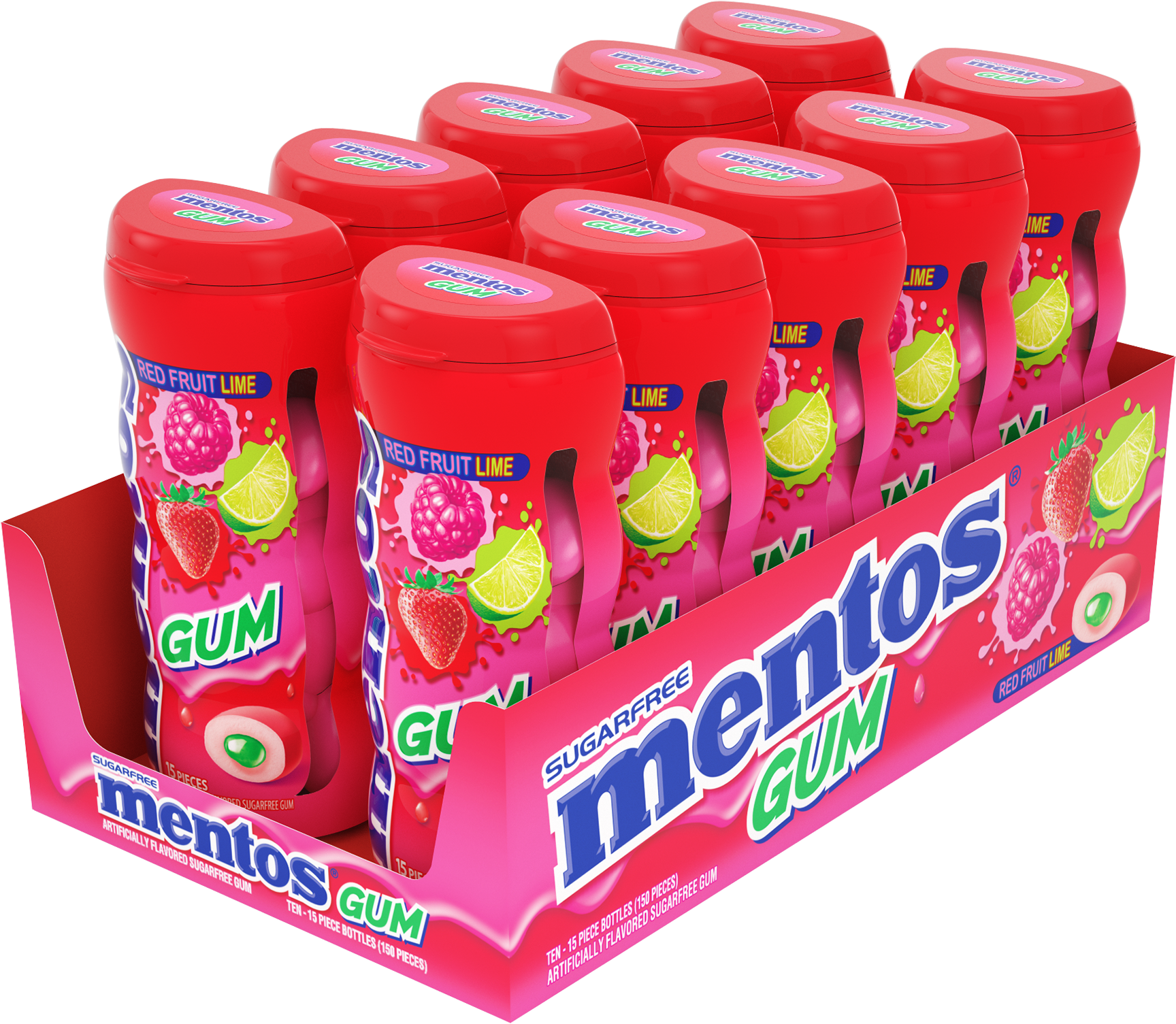 Mentos Pure Fresh Gum Cinnamon 15 Piece Pocket Bottle - Mentos Mint Chewy Dragees 38g - Pack Of 40 (1800x1577), Png Download