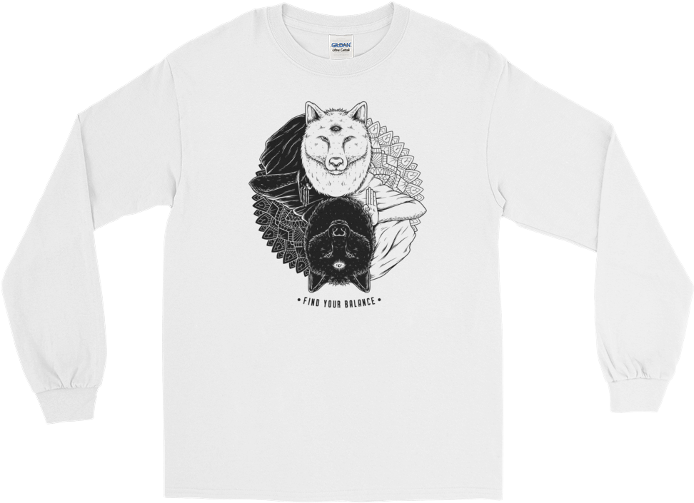 Yin And Yang Wolf Long Sleeve - Long-sleeved T-shirt (1000x1000), Png Download