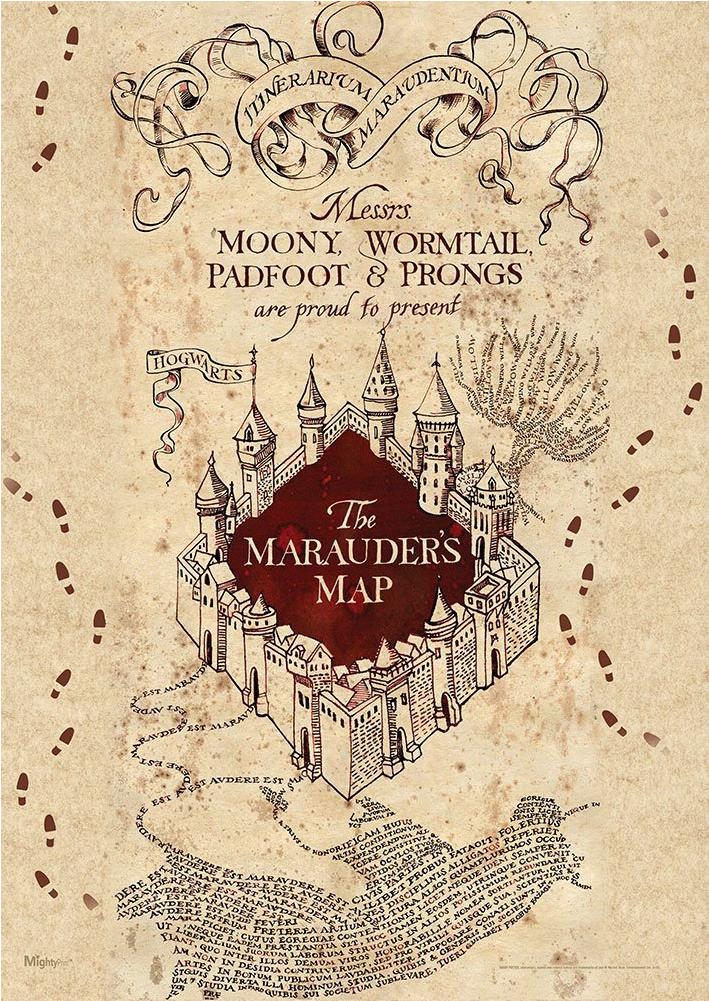 Marauders Map Mightyprint Wall Art Print Harry Potter - Printable Harry Potter Map (1080x1080), Png Download