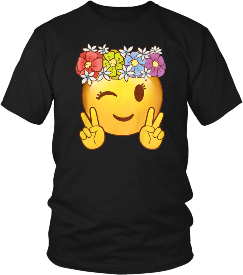 Smiley Hippie Flower Power Crown Peace Emoji Shirt - Shirt (960x960), Png Download
