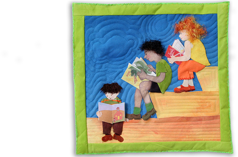 Children Reading - Quilting (1000x500), Png Download