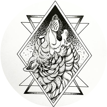 Fluffy Dotwork Howling Wolf In Geometric Frame Tattoo - Dot Work Tattoo Png (480x480), Png Download