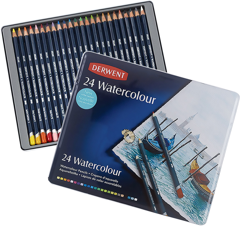 British Rhyme Derwentwatercolour Water Soluble Color - Derwent Watercolour Pencils - Tin Of 24 (800x800), Png Download
