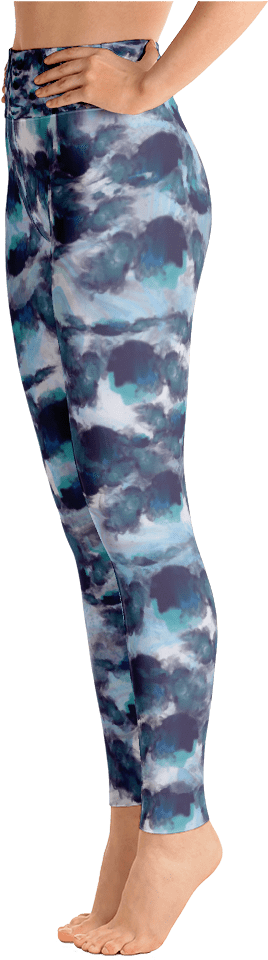 Watercolor Blues High Waist Leggings Left View - Yoga Pants (1000x1000), Png Download