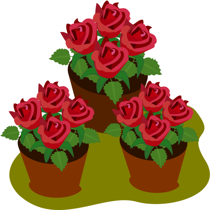 Garden Roses Flowerpot Floral Design - Roses In A Pot Clipart (750x750), Png Download