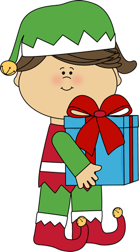 Musical Elf Christmas Clipart - Elf With Gift Clipart (276x500), Png Download