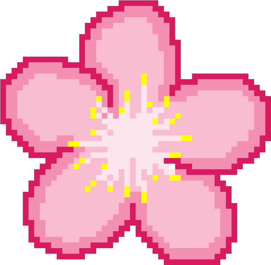 a pixel art of an inaccurate sakura(cherry) blossom drawn as a plum blossom