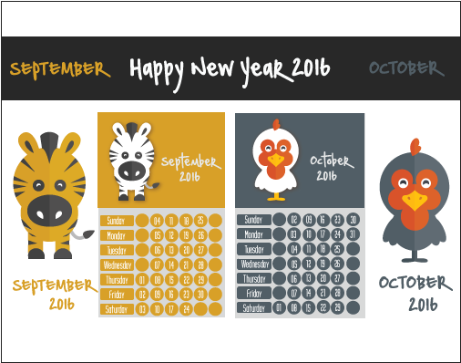 Happy New Year 2016 On Behance - Cartoon (576x468), Png Download