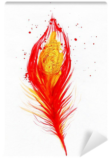 Watercolor Image Of Red Peacock Feather Wall Mural - Photography (400x400), Png Download