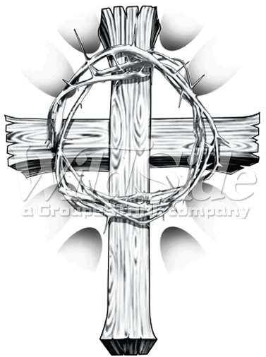 Cross With Crown Of Thorns (377x506), Png Download