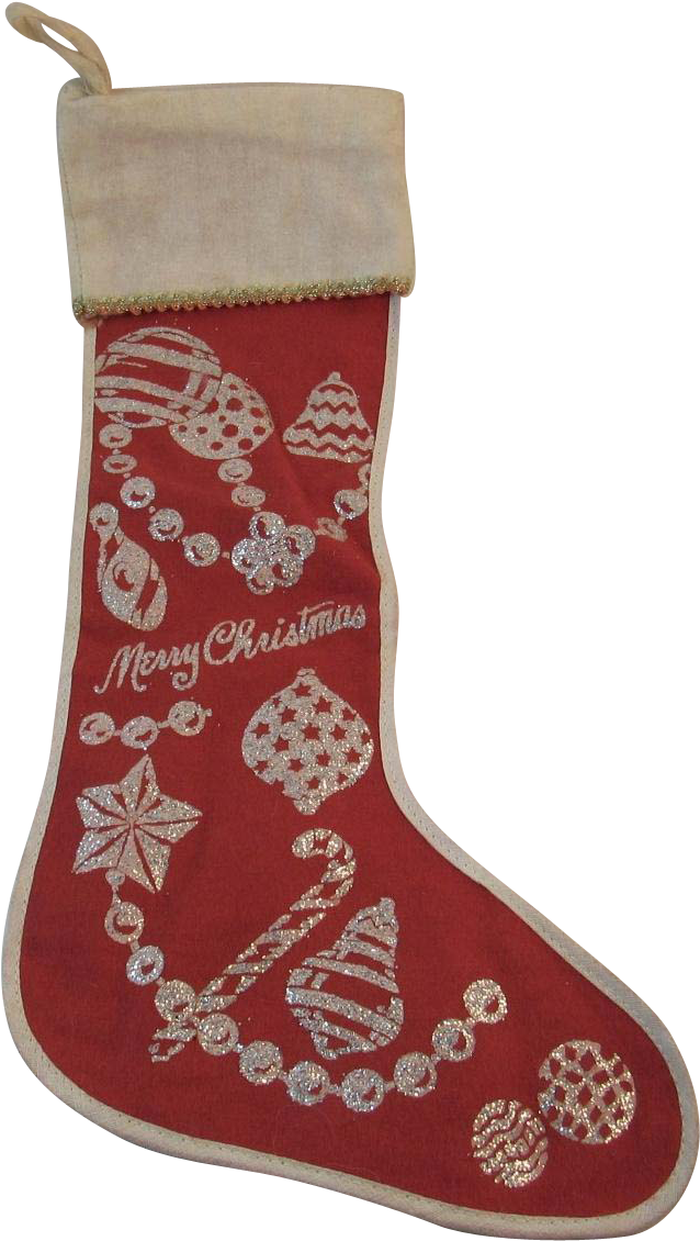 Red Flannel Christmas Stocking With Silver Glitter - Christmas Stocking (1129x1129), Png Download