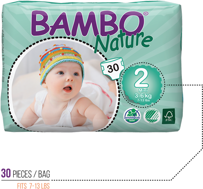Premium Eco Baby Diapers - Bambo Nature Mini 3-6 Kg, 30 Count, Size 2 (1024x1024), Png Download