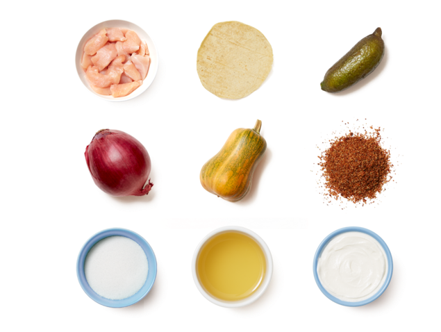 Spiced Chicken & Honeynut Squash Tostadas With Pickled - Red Onion (700x477), Png Download