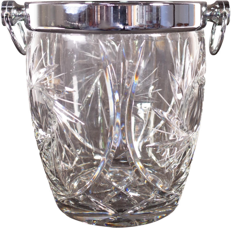Cut Glass And Chrome Ice Bucket - Old Fashioned Glass (1024x1045), Png Download