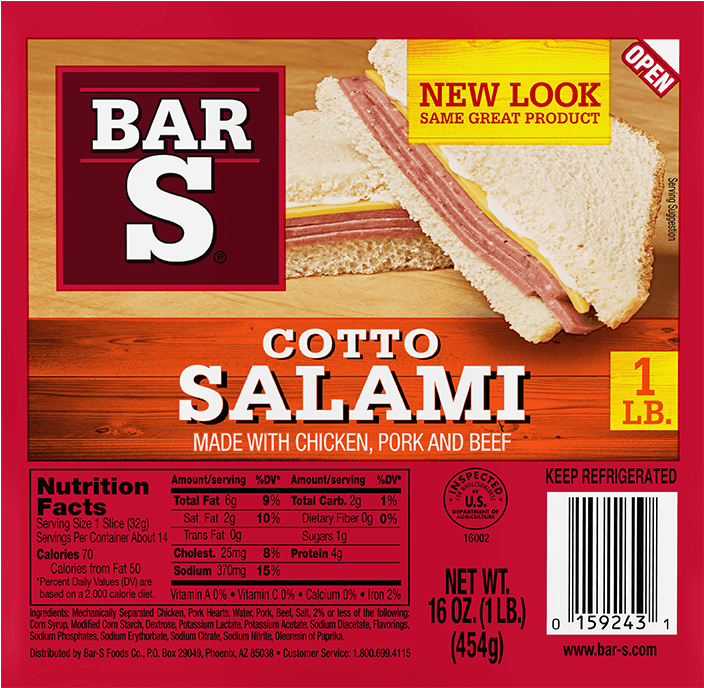 Cotto Salami - Bar S Cotto Salami 12 Oz (900x816), Png Download