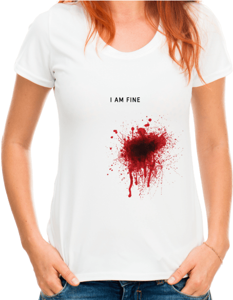 Buy I Am Fine Women's T-shirt By Dokkanafkar - Teeheart Women Summer Fashion Girl Printed T Shirt (800x583), Png Download