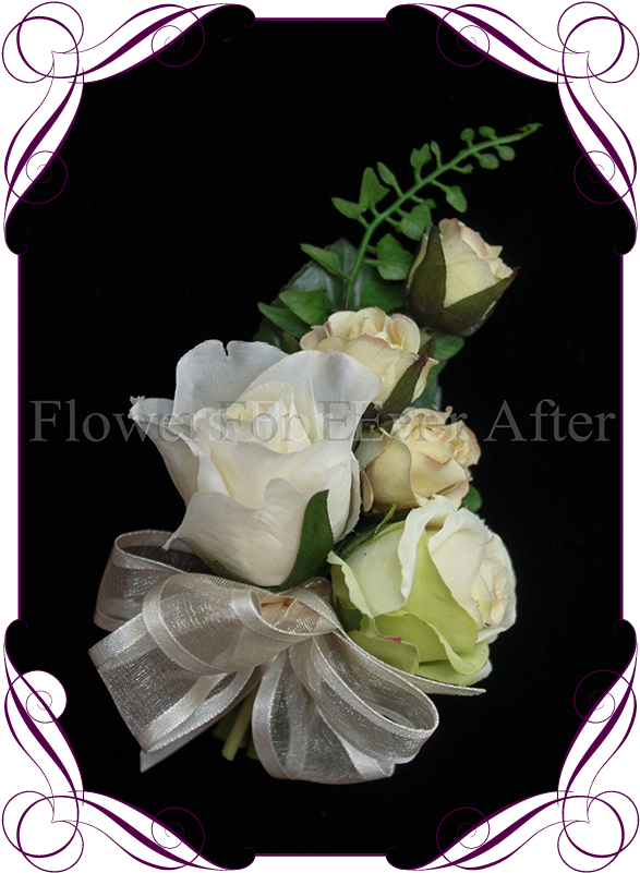 Silk Artificial Ivory Rose Pin Corsage For A Formal - Boutonnière (608x822), Png Download